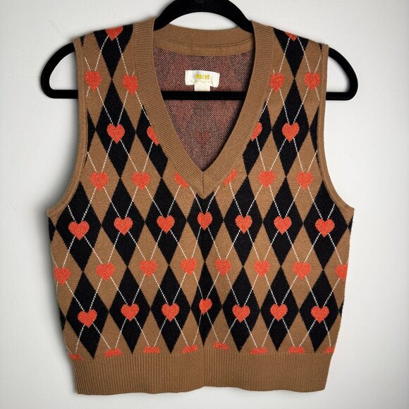 Anthropologie Maeve Sweater Vest Vera Argyle Hearts Size Medium Twee Academia - Picture 1 of 8